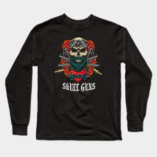 Skull And Shoot Gun Vintage Long Sleeve T-Shirt